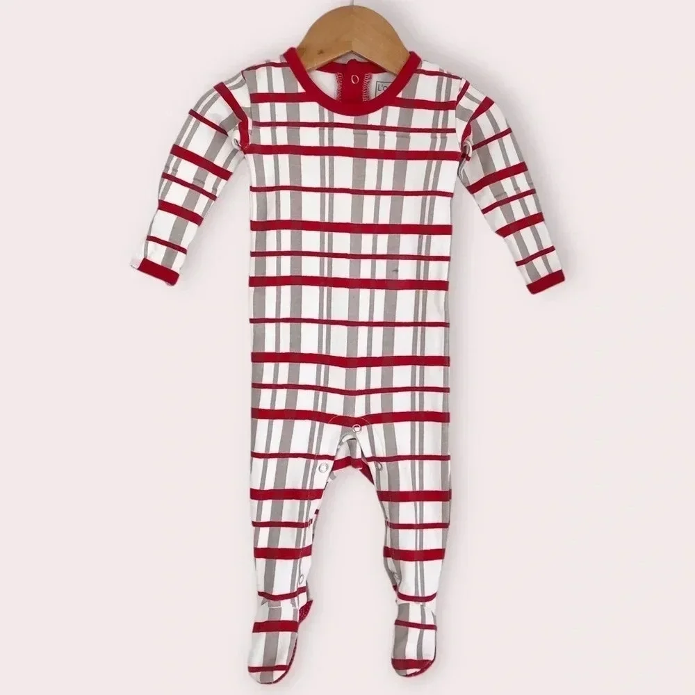 L'ovedbaby footie sleeper red plaid holiday‎ pajamas size 3-6 months